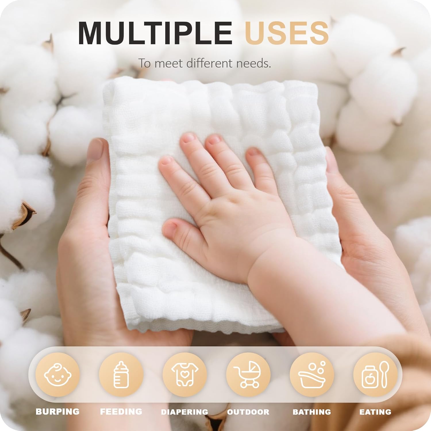 Cuddle Campus 6 Pack Muslin Baby Washcloths, Burp & Wash Cloths for Babies