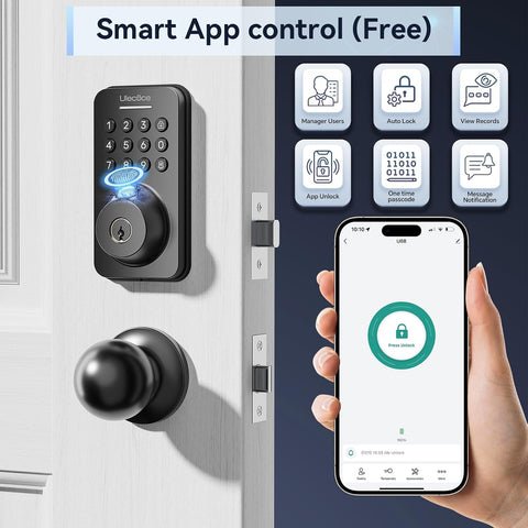 Ulecoce U68 Fingerprint Keypad Deadbolt with Knob Set, Matte Black