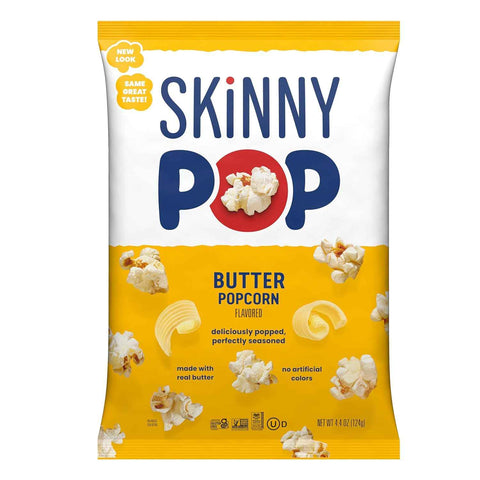 SkinnyPop Popcorn, Butter, Made with Real Butter, Whole Grain Snack, 4.4oz Bags (12ct)