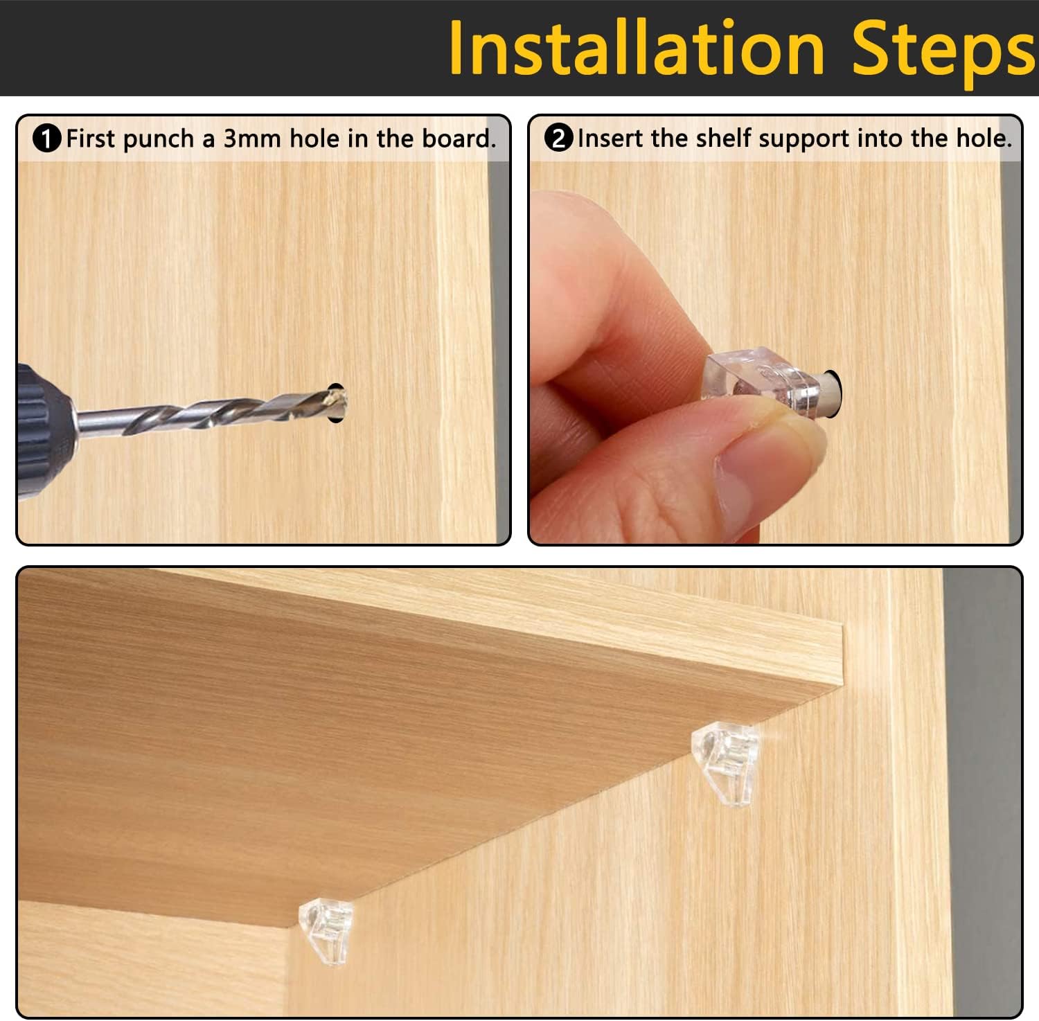3 Millimeters or 1/8 Inch Shelf Support Peg，Support Cabinet Shelf Pins，Clear Plastic Replacement Peg Cabinet Shelf Supports Pins Shelf Holder Locking Pins (20 Pieces)