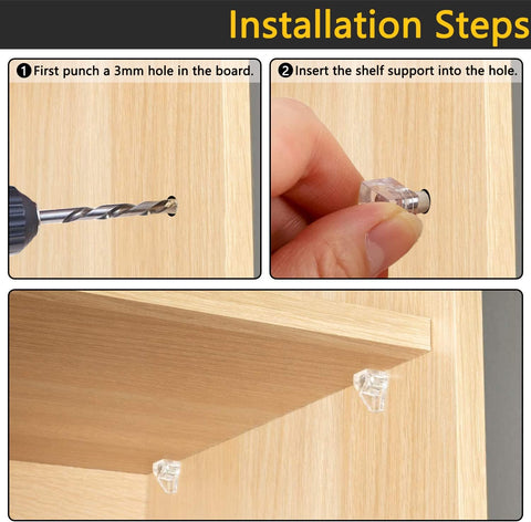3 Millimeters or 1/8 Inch Shelf Support Peg，Support Cabinet Shelf Pins，Clear Plastic Replacement Peg Cabinet Shelf Supports Pins Shelf Holder Locking Pins (20 Pieces)
