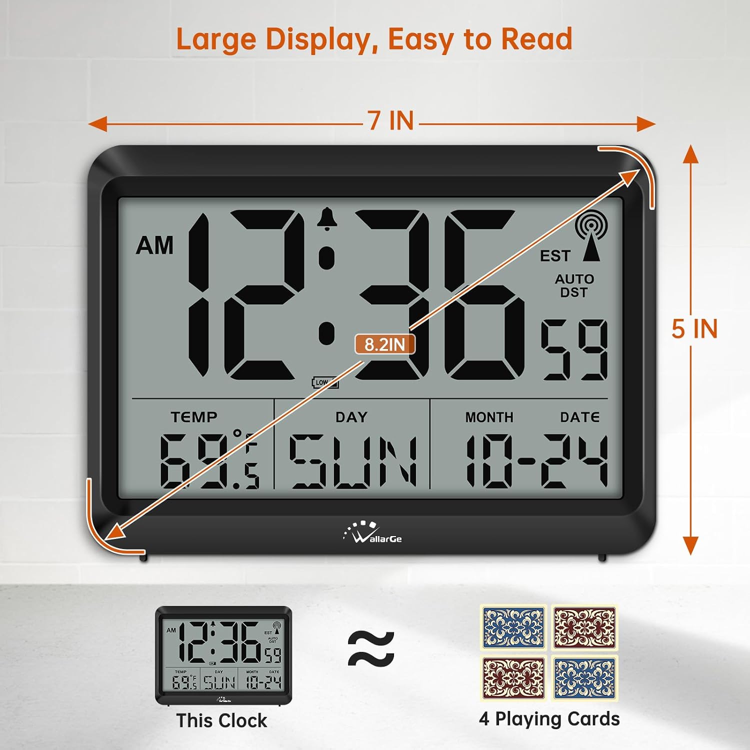 WallarGe Self-Setting Atomic Digital Wall Clock with Auto DST