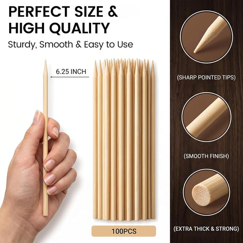HANSGO 100PCS Candy Apple Sticks, 5 mm 6.25 inch Bamboo Skewers for Caramel Apple Cotton Candy Sticks Lollipop BBQ Corn Dog