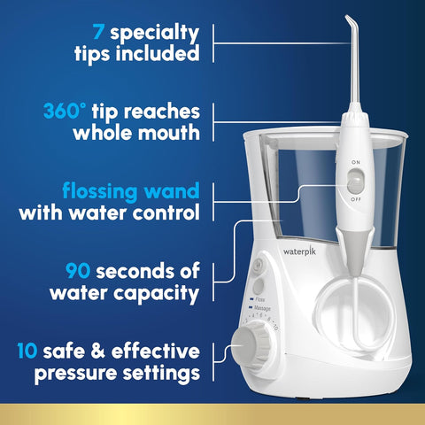 Waterpik Aquarius Countertop Water Flosser with 10 Settings, 7 Tips, White