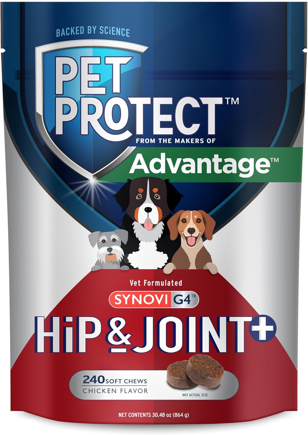 Pet Protect Hip & Joint+ Supplement for Dogs, Chicken Flavor 240ct