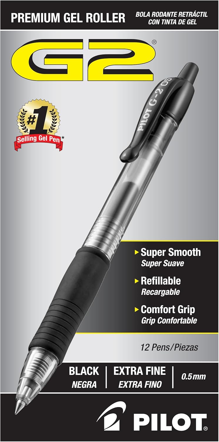 PILOT G2 Extra Fine Point Black Gel Ink Pens, Dozen Box, 31002