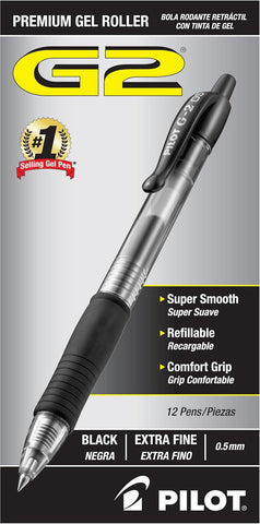 PILOT G2 Extra Fine Point Black Gel Ink Pens, Dozen Box, 31002