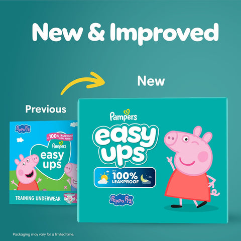 Easy Ups Girls & Boys Potty Training Pants, Size 7 (5T6T), 80 Count, Peppa Pig Absorbent Training Underwear, Up to 100% Leakproof Day and Night, Hypoallergenic
