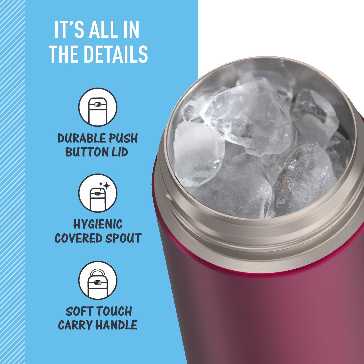 THERMOS FUNTAINER Water Bottle with Spout, 16oz, Dark Pink
