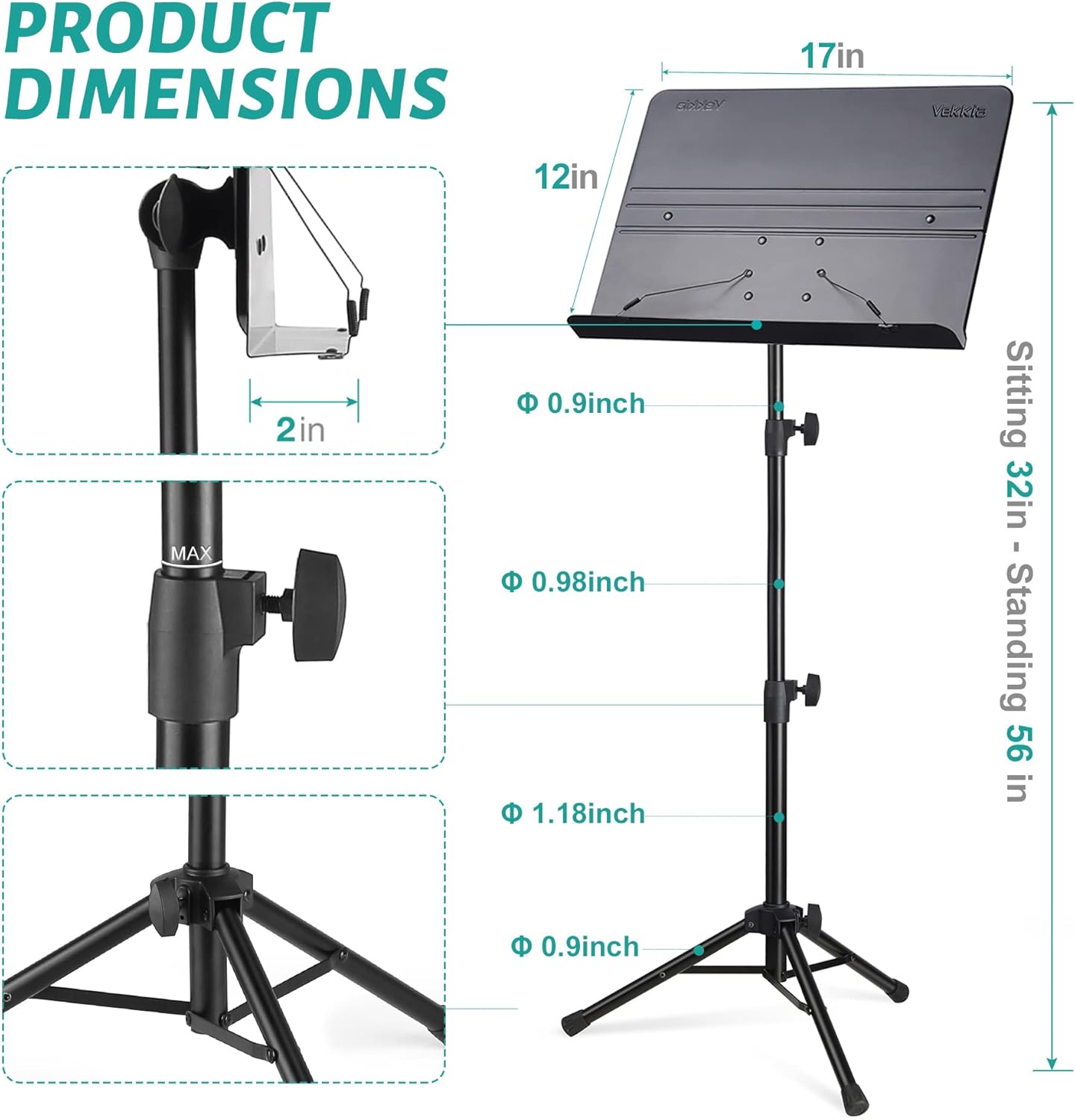 Vekkia Professional Portable Sheet Music Stand