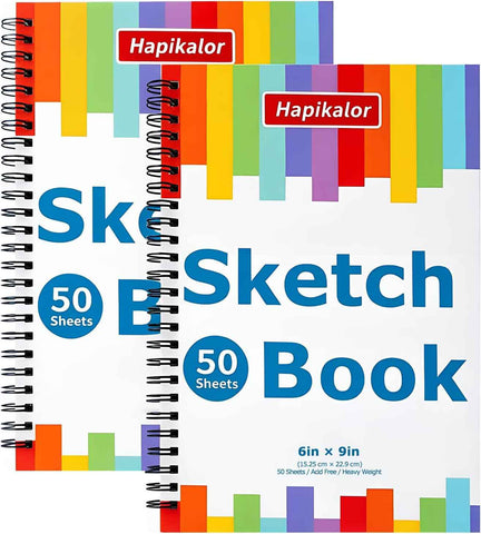 6" x 9" Sketch Book, 2-Pack 50 Sheets 68lb/100gsm, Spiral Bound Sketchbook