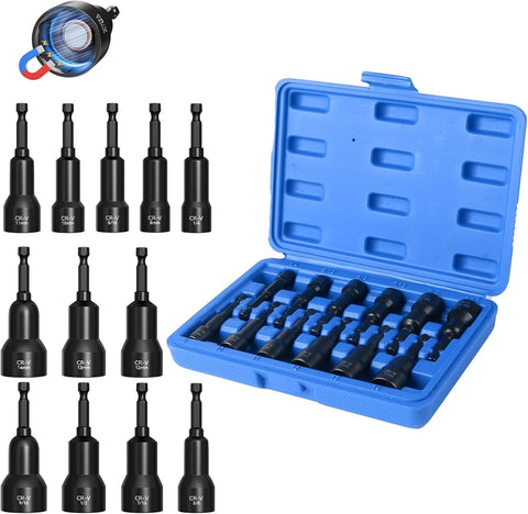 Magnetic Impact Nut Driver Set - Metric & SAE with Socket Adapters (12-Piece)
