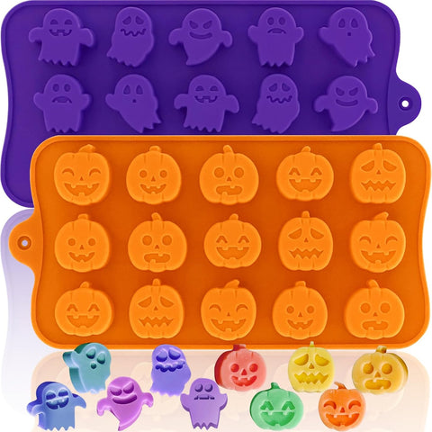 Pumpkin & Ghost Candy Silicone Molds for Halloween Small Chocolate, Wax Melts, Cake Decoration 15 Cavity Food Grade Bpa Free for Kids, Oven Safe DIY Homemade Mould Treat or Trick -2 PCS