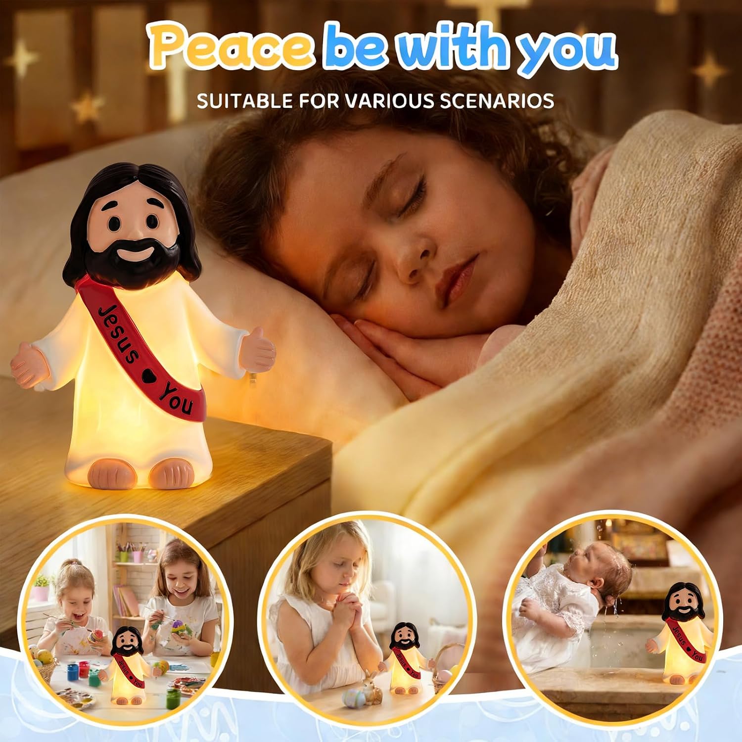Jesus Resin Figurine,Christian Decor Gift for Mom,Mother's Day,Jesus Night Light Statue Gift for Mom,Figure for Home Office Table Decor Religious Gift
