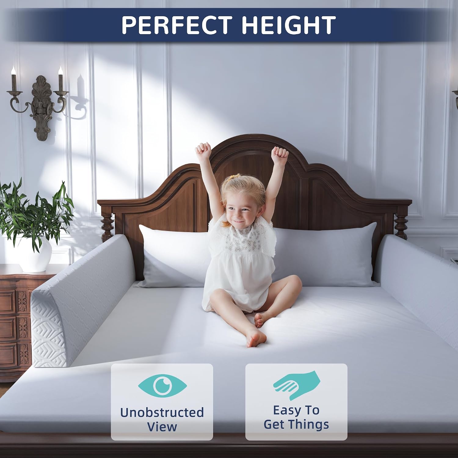 FigTime Bed Bumper for Toddlers, Foam Bed Rail for Toddlers, Toddler Bed Rail Bumper, Soft Safety Bed Guard Rail for Kids, Bed Side Rail for Twin, Full, Queen & King Beds (Grey, 51", 3-Bracket)