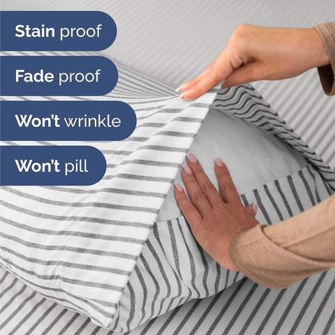 Cal King Size 4 Piece Sheet Set - Comfy Breathable & Cooling - Grey Stripes
