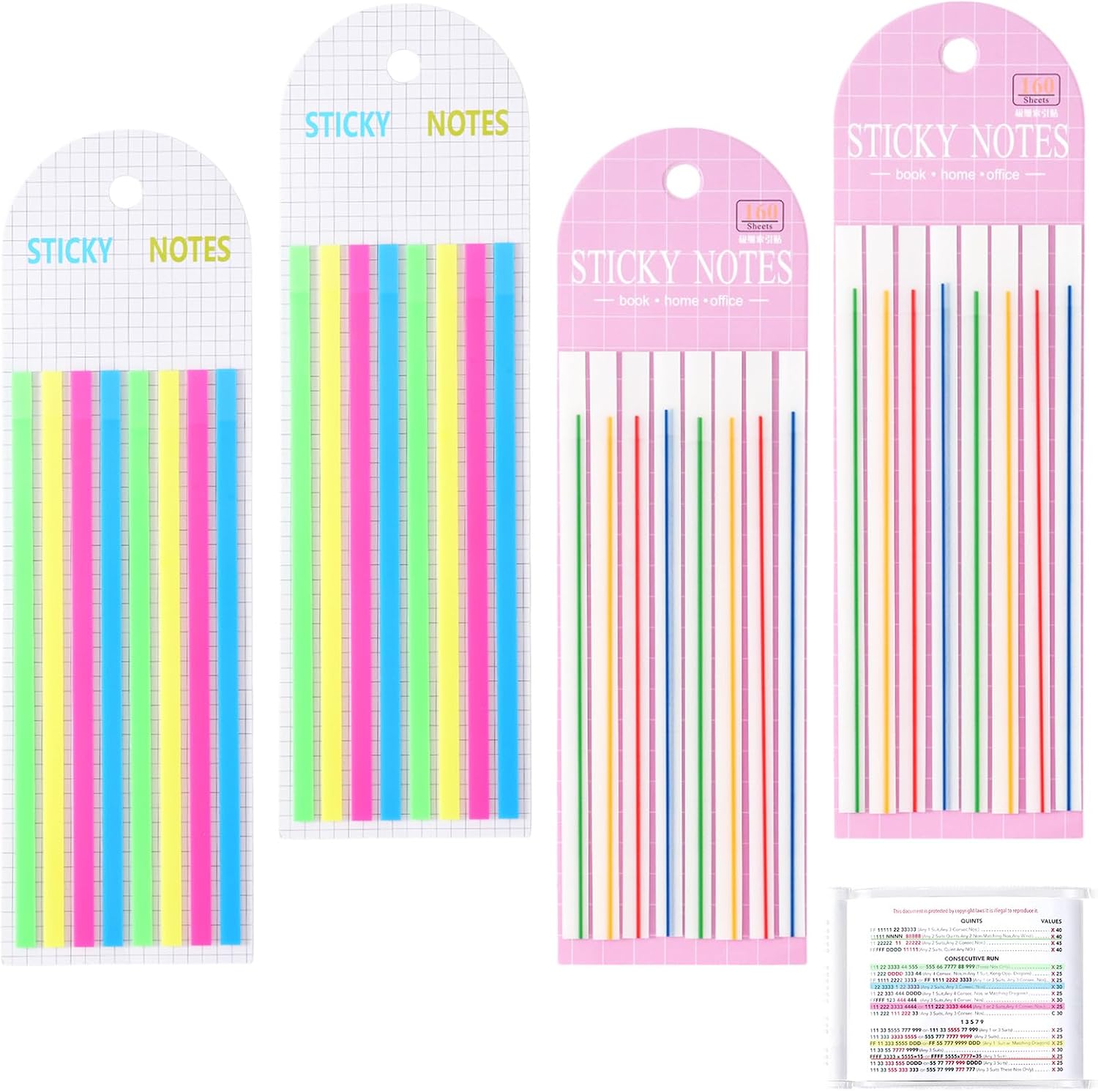 640 Pcs Mahjong Card Line Finder Highlighter Tape, Mahjong Line Highlighter Stripe, Transparent Sticky Card Markers Tabs, Mahjong Game Rule Reader, Reusable & No Adhesive Residue (Solid color + Lines)