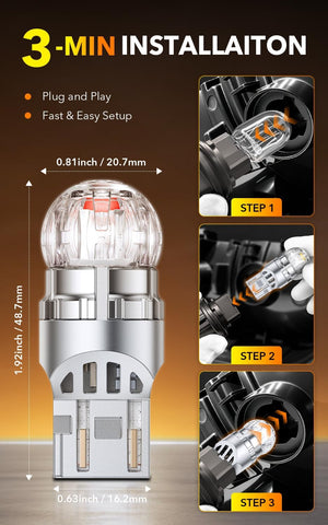 OXILAM 7443 LED Bulb Red, 800% Brighter, 7440 T20 W21W LED Brake Light Bulb