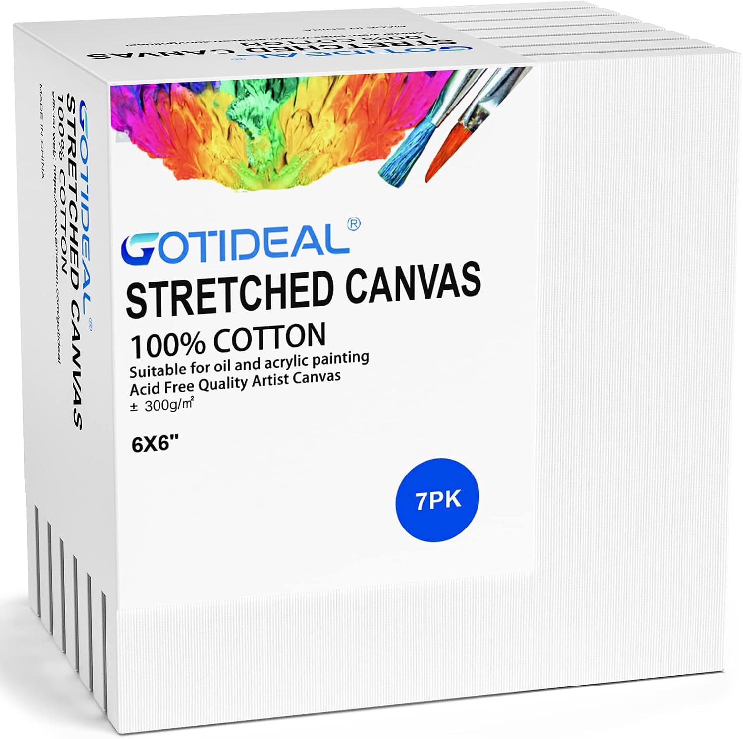 GOTIDEAL Stretched Canvases for Painting, 6x6 Inch Set of 7, Primed White