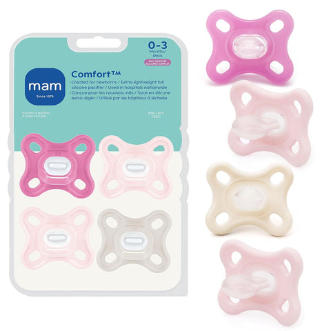 MAM Comfort Baby Pacifier 0-3 Mths Lightweight One-Piece Silicone 4 Pack