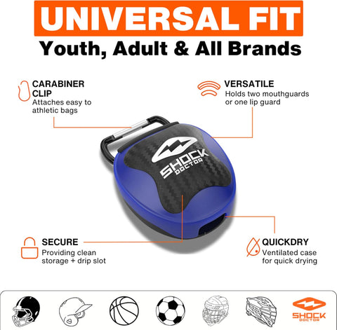 Shock Doctor Mouth Guard Case, Ventilated, Universal Storage for Mouthguard, Adult & Youth Sizes