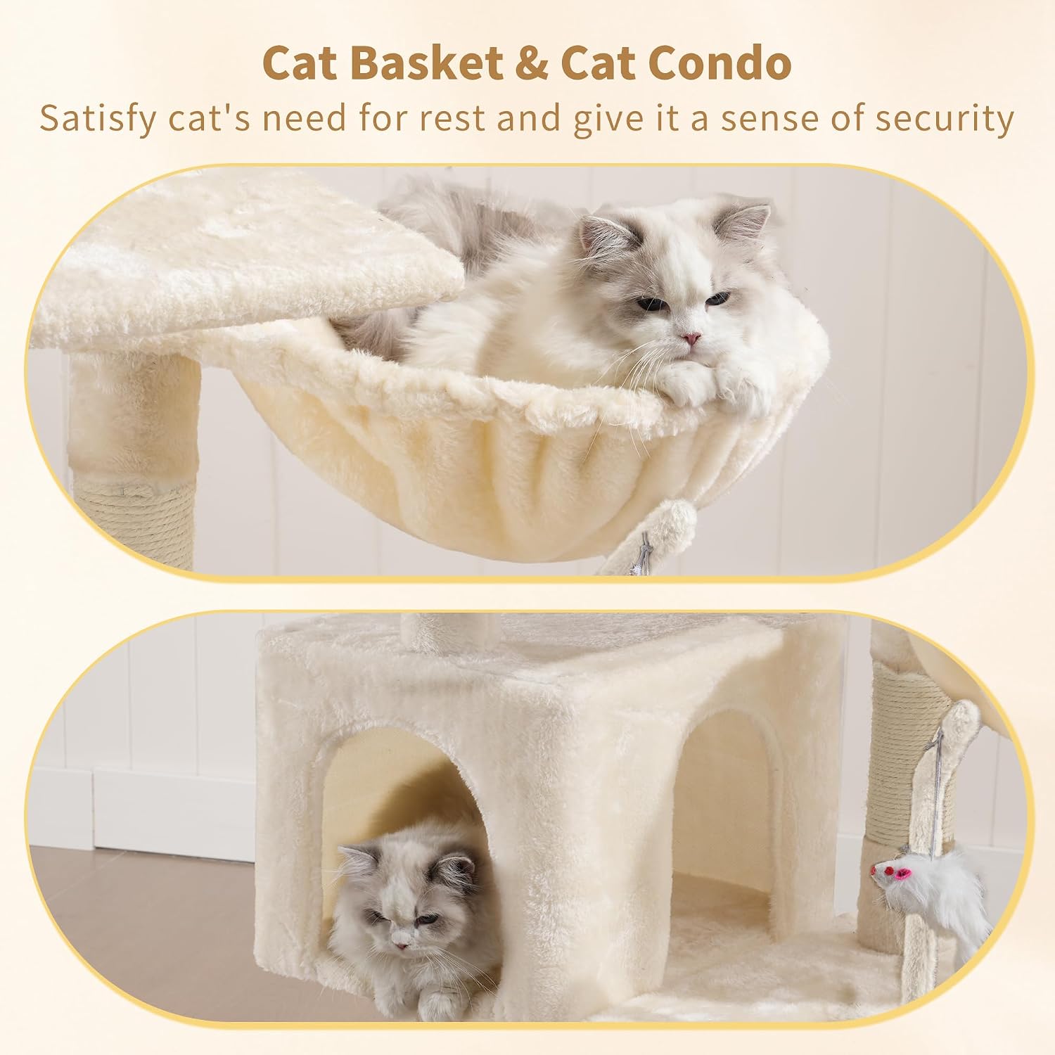 Heybly Cat Tree with Toy, 43.3 inch Cat Tower for Indoor Cats HCT004SM