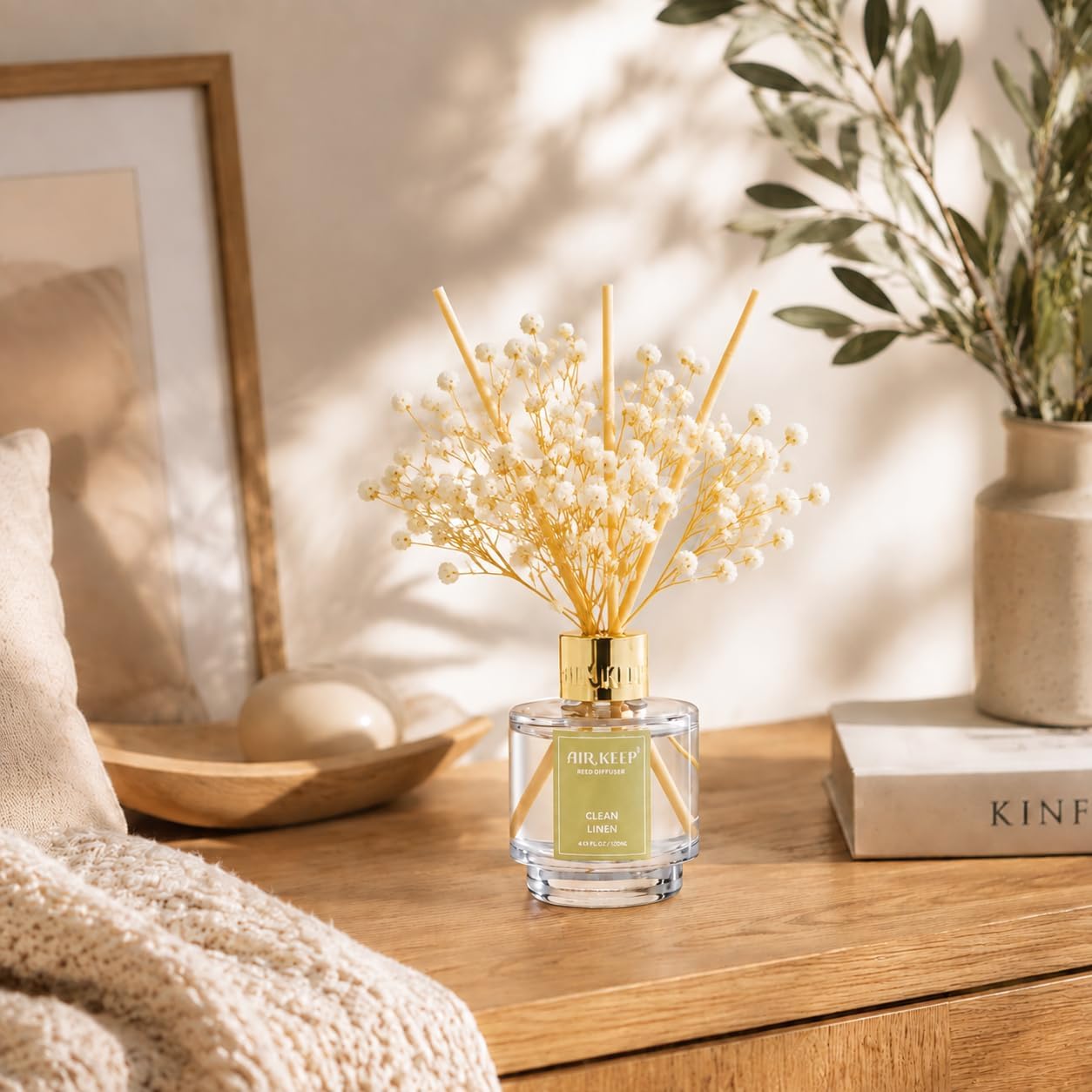 Airkeep Reed Diffuser Set of 3,Clean Linen Cashmere Vanilla Lavender Garden Oil Reed Diffusers for Bedroom Living Room Office Aromatherapy Oil Reed Diffuser for Gift 50ml x 3