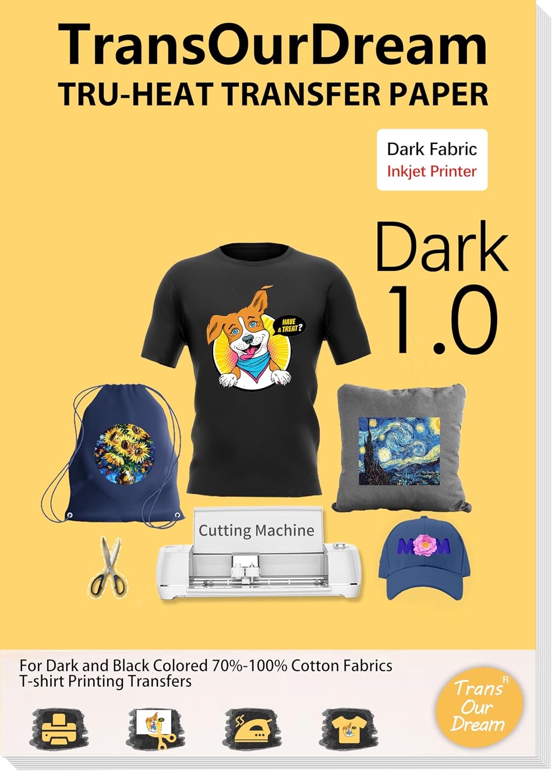 TransOurDream Heat Transfer Paper for Dark T Shirts(20 Sheets, 8.5x11),Printable HTV Heat Transfer Vinyl for Inkjet Printers