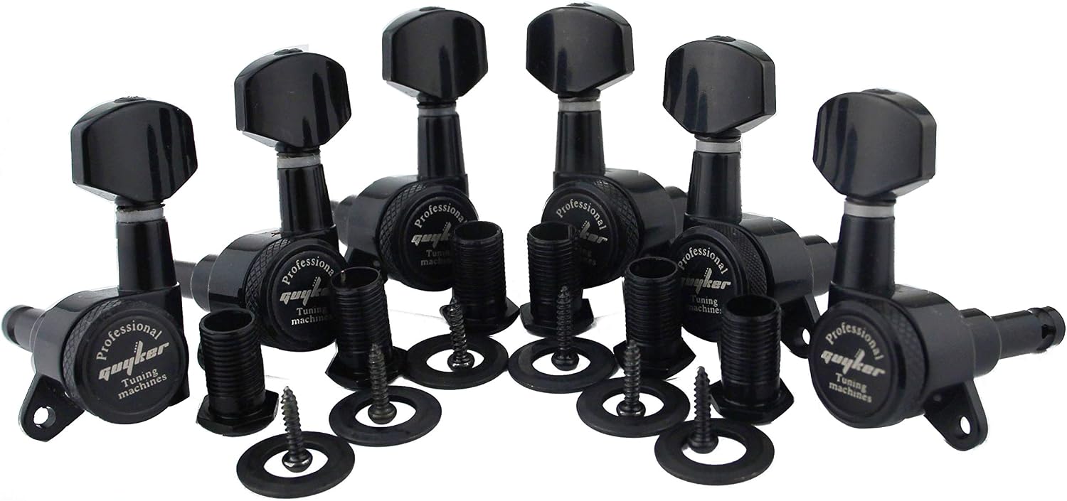 Guyker Guitar Locking Tuners (6 for Left) - 1:18 Lock String Tuning Key Pegs Machine Head Replacement for ST TL SG LP Style Electric, Folk or Acoustic Guitars - Gold+Black