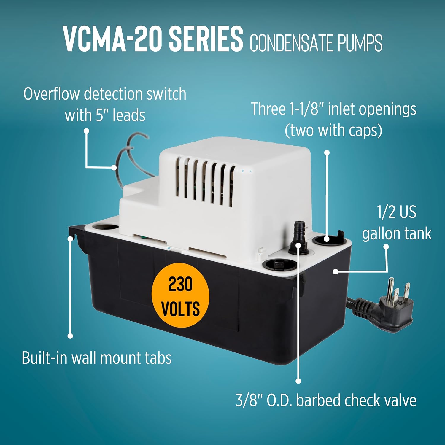 Little Giant VCMA-20ULST, 230-volt, 80 GPH, Condensate Removal Pump