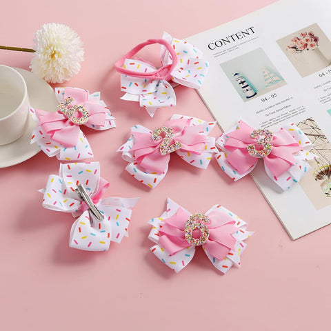 Fancheer 4th Birthday Hair Bow 2Pcs for Baby Girls Pink Hair Accessories