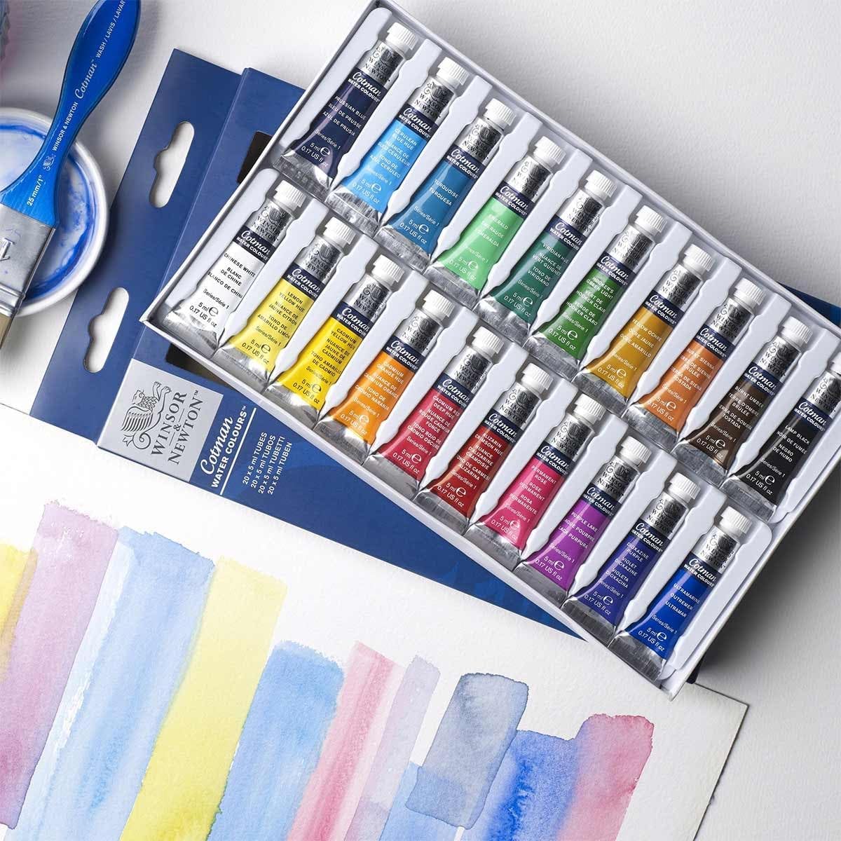 Winsor & Newton Cotman Watercolor Paint Set, 20 Colors, 5ml (0.17-oz) Tubes