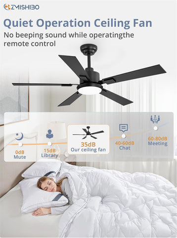 ZMISHIBO 52" Ceiling Fans with Lights for Bedroom, Living Room, Remote