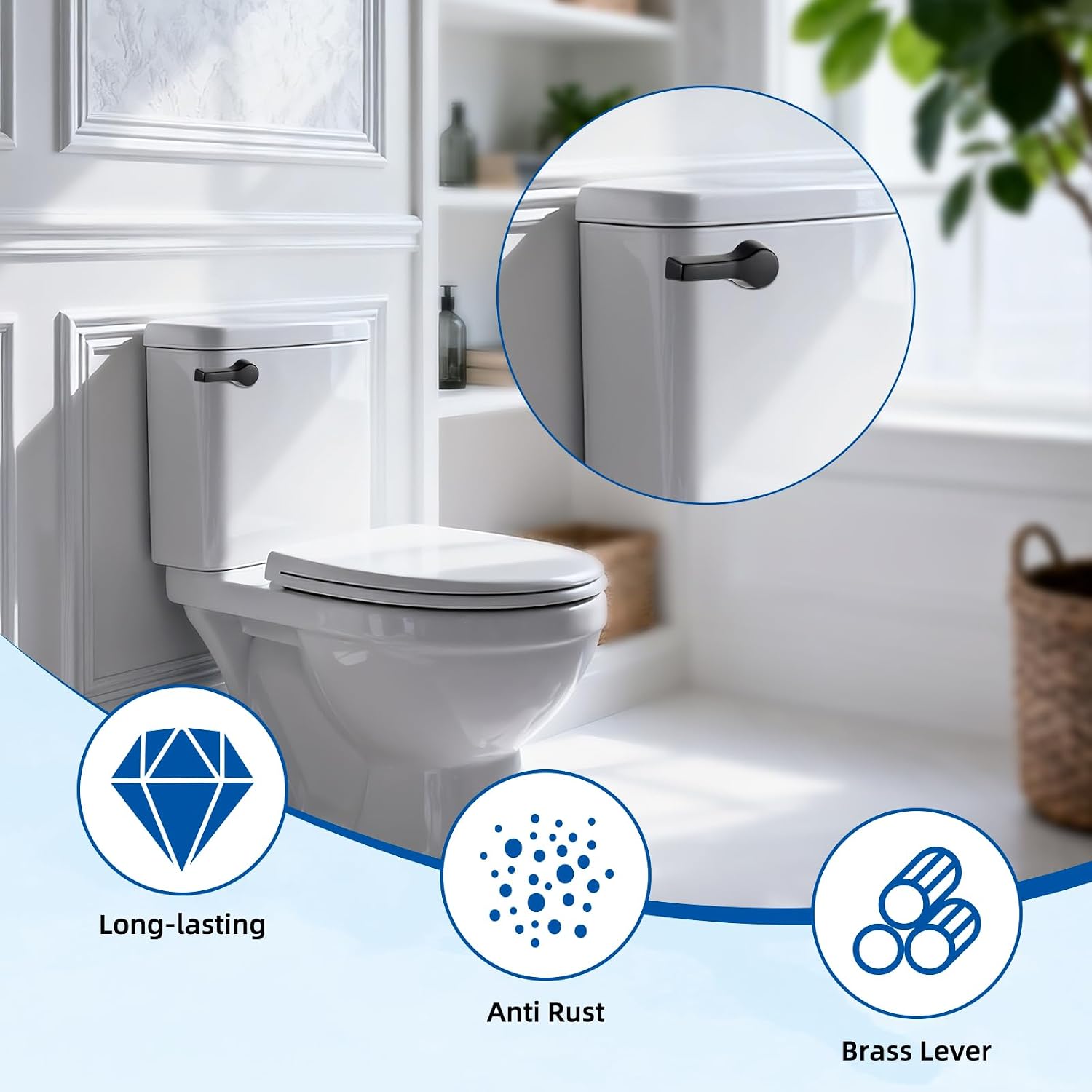 Hibbent Universal Metal Front Mount Flush Toilet Handle Kit, Matte Black