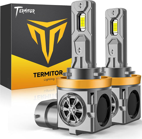 Termitor 2026 High Performance H11/H9 LED Powersports Bulbs, 120,000LM Ultra Brightness Low/Hi, 6500K Cool White,1:1 Mini Halogen Size with Cooling Fan, 3 Mins Install Plug and Play, Pack of 2