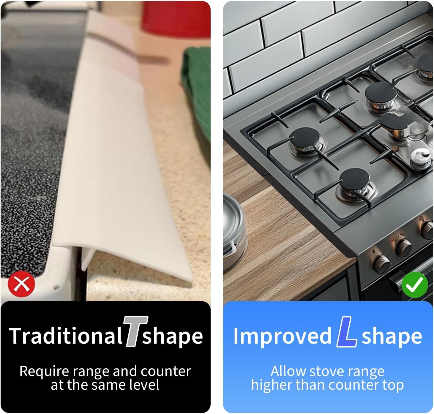 Stainless Steel Stove Gap Cover (2 Pack, Black), Stove Gap Filler for Kitchen, Range Trim Kit, Heat Resistant with Easy Clean, Adjustable Length 13.8” to 27.5”