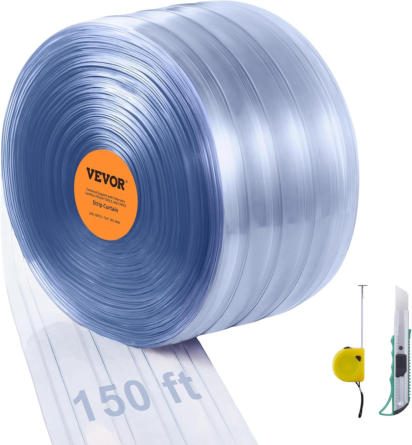 VEVOR Strip Door Curtain, 150' Length x 8" Width PVC Door Strip Bulk Roll, Walk in Freezer Cooler Curtain Strips for Supermarket, Garage, Warehouse, Pet Animal House，Commercial Entry Doors