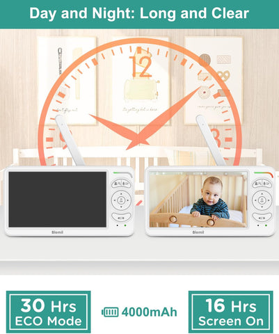 Blemil 6" Split Screen Video Baby Monitor with 2 Cameras, 4000mAh Battery