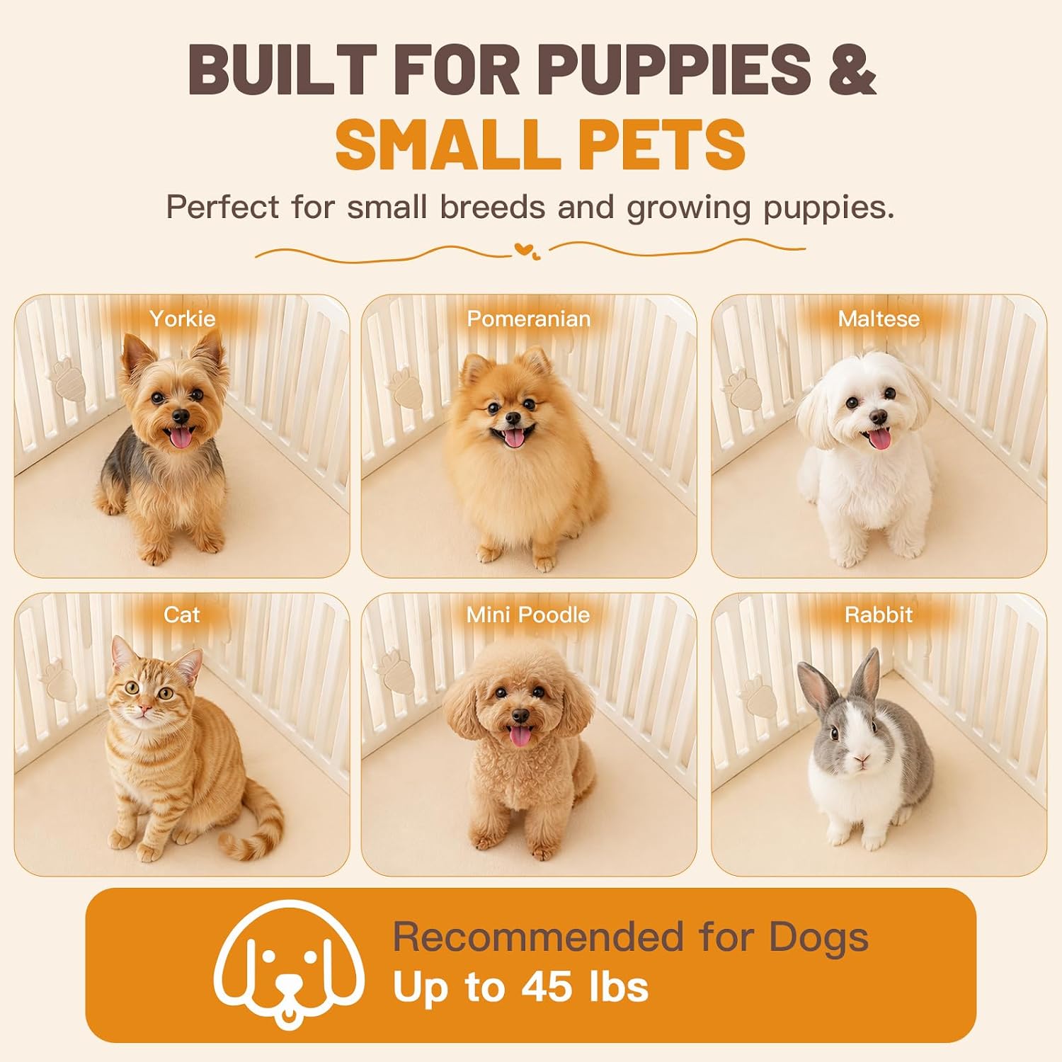 Dog Play Pen Indoors, 8-Panel Puppy Playpen with Door, 25.6" Tall Plastic Dog Fence for Dogs, Easy Assembly Pet Playpen for Puppies, Cats, Rabbits, Indoor Dog Pen,Corral para Perros