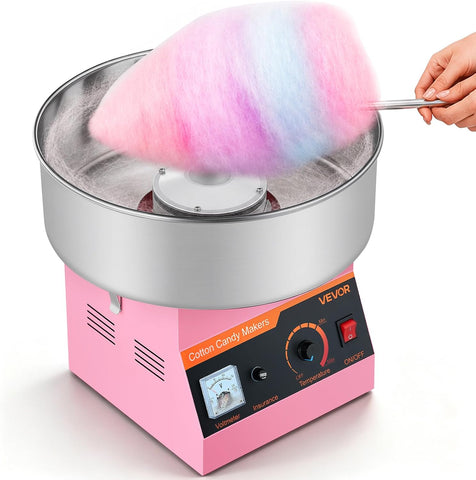 VEVOR Cotton Candy Machine Commercial, 1000W Electric Candy Floss Maker, Easy Use with 15 inch Stainless Steel Bowl and Sugar Scoop, Makes Hard Candy for Home Kids Birthday, Family Party, Pink