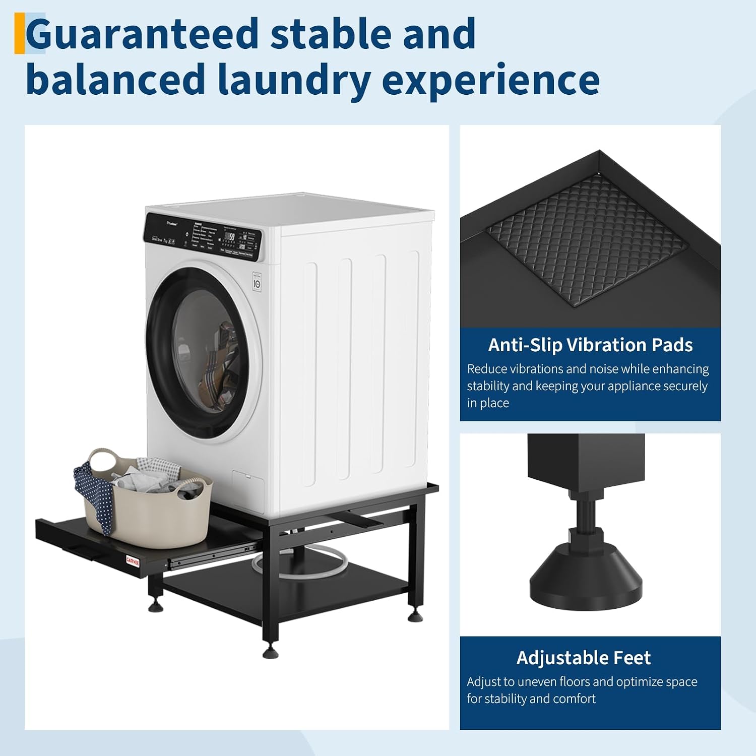 27'' Heavy Duty Washer Dryer Pedestal Stand - 1000lb Capacity, 16" Hight Laundry Pedestal with Adjustable Anti-Vibration Pads, Drain Pan and Hose, Steel Frame Washing Machine Base, Universal Fit
