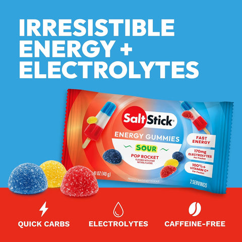 SaltStick Energy Chews Sour Pop Rocket Energy Gummies 10 Bags/ 20 Servings