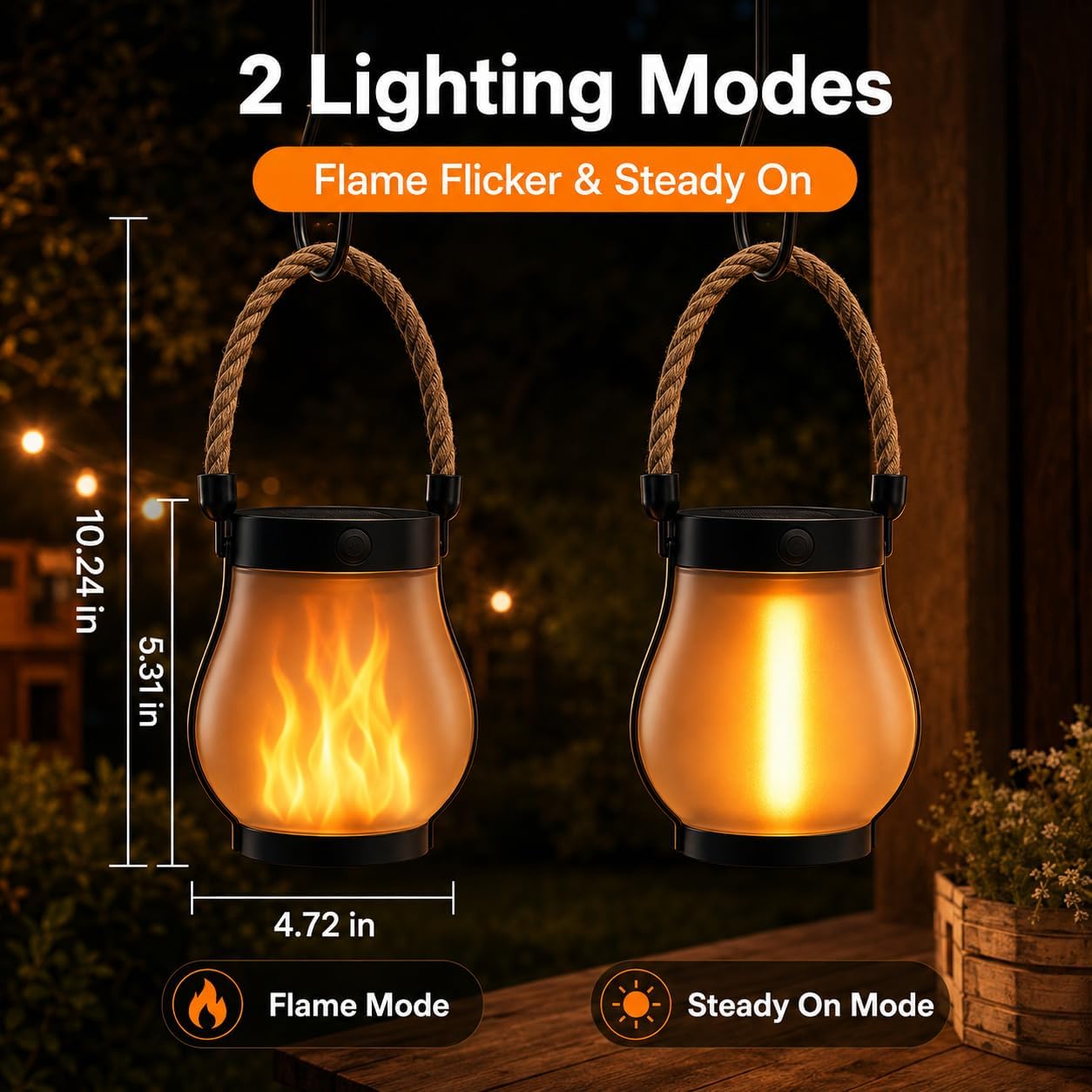 Solar Lanterns Outdoor Waterproof 6-Pack, 2nd Gen Flickering Flame Effect