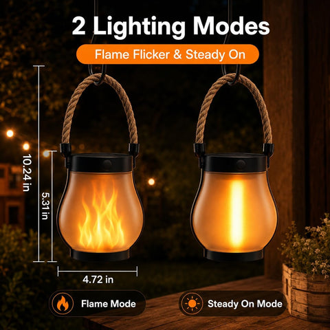 Solar Lanterns Outdoor Waterproof 6-Pack, 2nd Gen Flickering Flame Effect