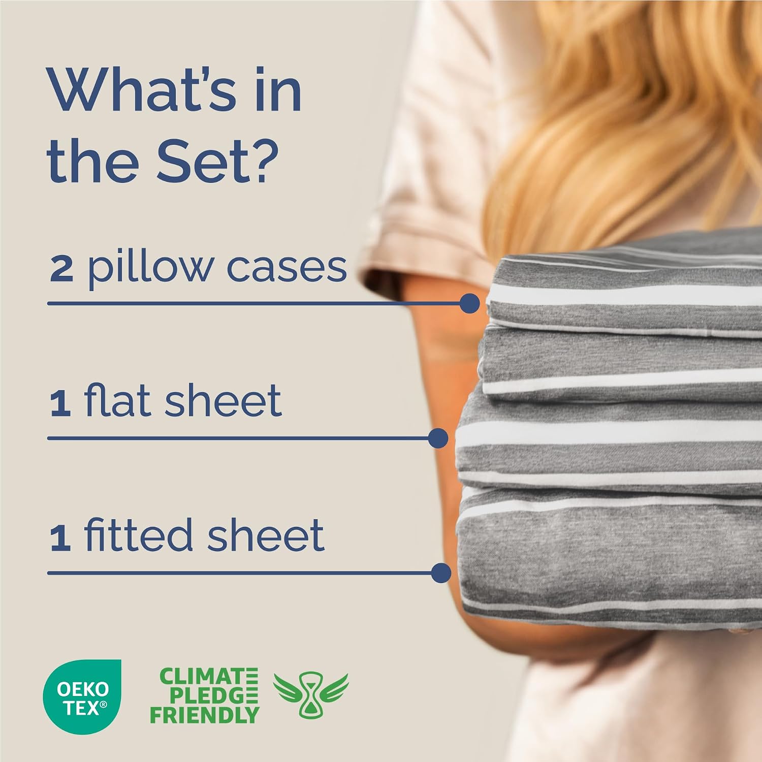 Full Size 4 Piece Sheet Set - Breathable & Cooling Sheets - Grey Stripes