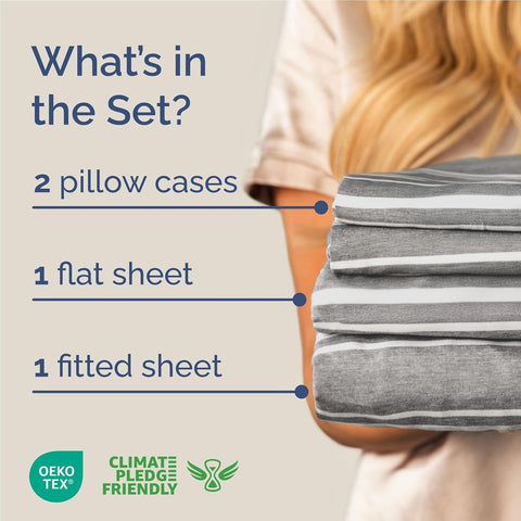 Full Size 4 Piece Sheet Set - Breathable & Cooling Sheets - Grey Stripes