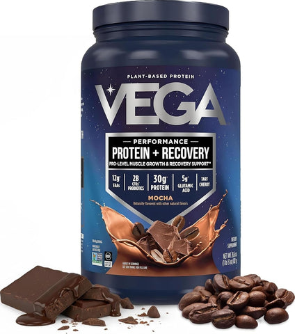 Vega Protein + Recovery, Mocha – 30g Vegan Protein, Dairy & Gluten Free, Probiotics, NSF Certified, 28.8 oz (19 Servings)