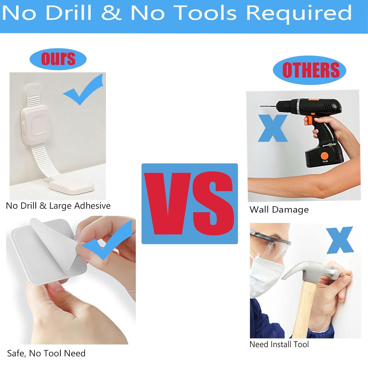 YEYA Upgraded No Drill Furniture Anchors for Baby Proofing, 2 Pack