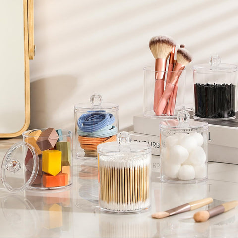 2 Pack Acrylic Qtip Holder Dispenser for Cotton Swabs, Balls, Floss Picks