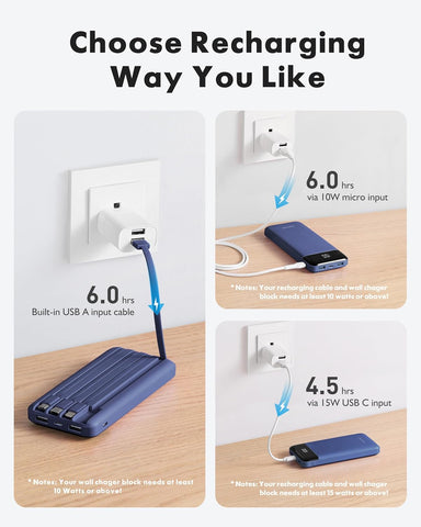 charmast Portable Charger Power Bank with Reinforced Built-in 4 Cables